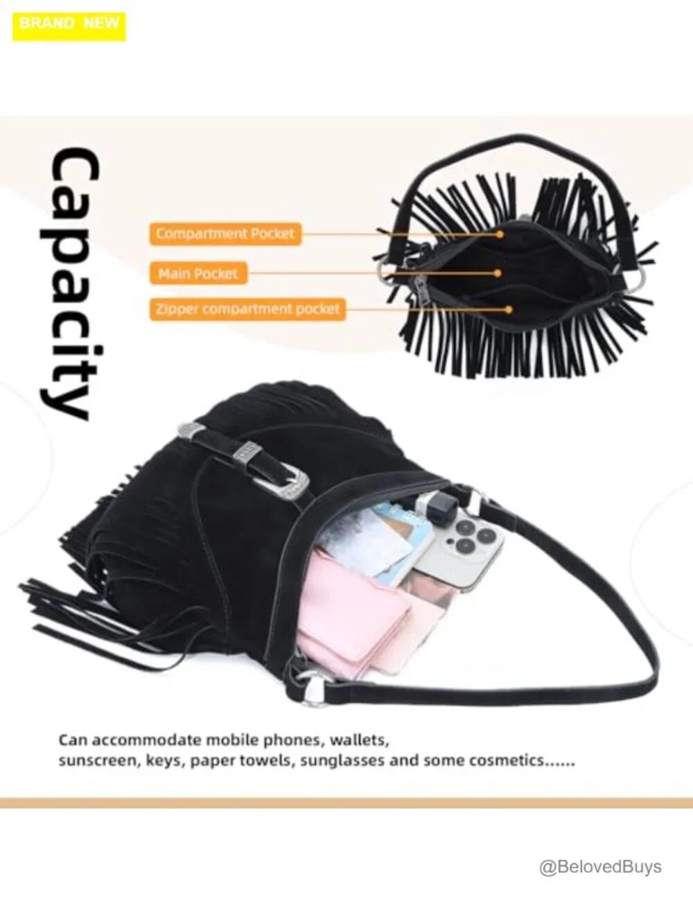 Faux Leather Fringe Hobo Purse with Tassel Detachable Straps